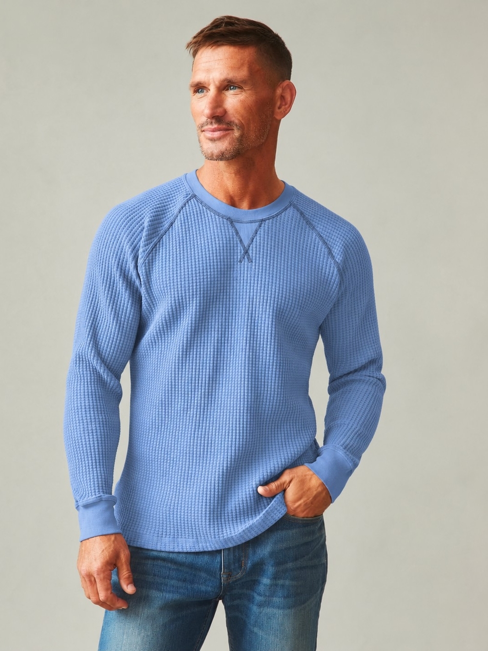 NWOT American Giant Men's Waffle Crew Long Sleeve Bluefin XL